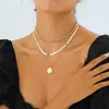 Collar Cruzado Europeo y Americano, Moderno y Versátil Colgante Redondo para Mujer, Cadena de Cuentas Simple Personalizada Multicapa