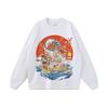 2025 Novo desenho animado japonês antigo camiseta de manga comprida masculina e feminina retro lavagem oversize moda marca base camiseta