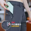 Pantalones casuales finos de verano para hombre, estilo nuevo, multibolsillos con cremallera, de seda helada, pierna recta holgada, en color negro