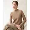 Outono/Inverno 2026 Novo Suéter Feminino de Cashmere com Gola Semi-Alta e Barra Enrolada, Cor Sólida da Moda, Tricô de Sete Pontos Espessado, Camada de Base
