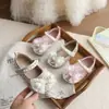 Sapatos de Princesa para Meninas com Strass Brilhante, Laço, Pérola e Decorações de Cristal, Novos Sapatos de Couro Macio para Crianças para Combinar com Vestidos