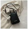 Bolsa mini para celular com pingente de coração de bolinhas cor sólida estilo coreano transfronteiriça bolsa de mão de couro macio bolsa tiracolo para meninas