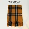 Cachecol Plaid Retro Japonês de Falso Caxemira para Mulheres, Novo Estilo Melange de Inverno Shawl Versátil Quente Cachecol de Pescoço Coreano