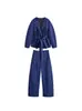 Traje de Moda 2025 Nuevo Europeo y Americano Transfronterizo para Mujer Chaqueta Superior Estilo Kimono de Lino + Pantalones de Lino Estilo Cimitarra