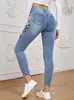 Jeans europeos y americanos personalizados para mujer, marca de moda urbana de tendencia, patrón floral bordado, color liso, corte ajustado, pantalones elásticos para mujer