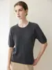 Suéter de Punto de Manga Corta para Mujer Cuello Redondo Cableado Retro Holgado Adelgazante Capa Base 100% Cachemira