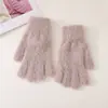 Nuevo estilo felpa imitación pelo de conejo ins guantes de invierno para mujer forro polar cálido lindos a prueba de frío color sólido cinco dedos invierno