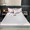 Juego de tres piezas de alta gama para verano de seda helada, con sábanas ajustables, fundas de almohada lavables y plegables, tapetes y ropa de cama
