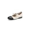 Zapatos de una capa Xiaoxiangfeng Camelia para mujer, de piel de oveja súper suave, bloque de color blanco y negro, zapatos Mary Jane con cordones, bailarinas para mujer para uso exterior