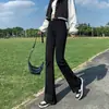Calça Jeans Feminina 2022 Primavera e Outono Nova Cintura Alta Emagrecedora Versátil Petite Comprimento Total Flare