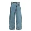 G6913 Jeans Masculino de Cintura Alta com Caimento Solto, Design Irregular Desconstruído de Alta Qualidade, Estilo High Street Americano, Unissex