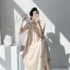 Novo Pijama de Algodão e Seda da Muzhen Silk para Mulheres, Estilo Fino de Verão, Seda Artificial de Algodão, Cor Sólida, Toque de Luxo, Vestido Longo Acima do Joelho, Roupa de Casa