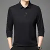 Camiseta de manga larga para hombre para primavera y otoño, top fino con cuello camisero, estilo casual de negocios, adecuada para padres de mediana edad, color liso, polo versátil