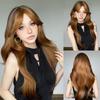 Peruca Feminina Cobertura de Cabeça Cheia Franja de Onda Grande Marrom Dourado Cabelo Longo Encaracolado Internet Hot Spice Peruca de peruca transfronteiriça