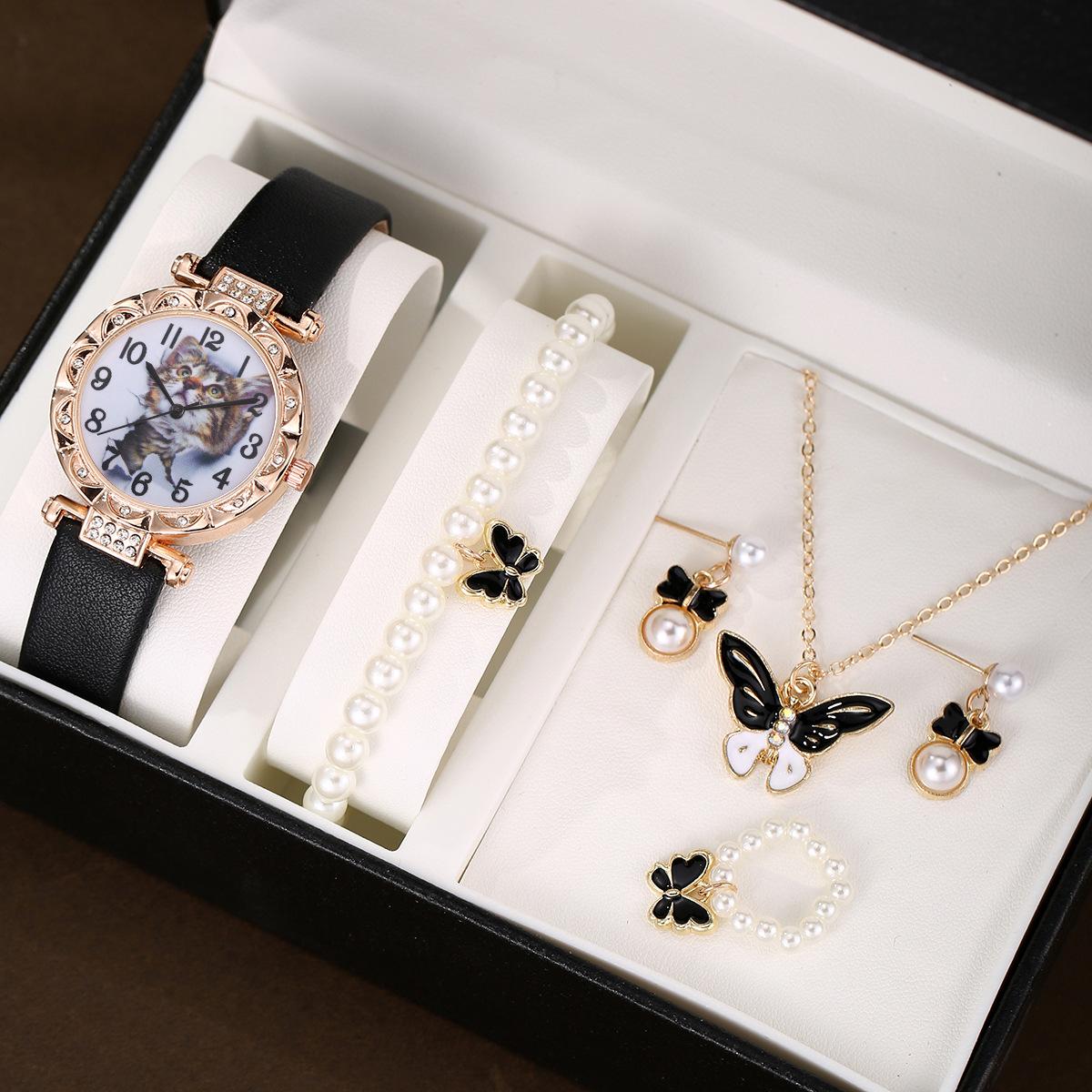 5件套黑色珍珠蝴蝶首饰套装（黑色手表光板皮） (3).JPG