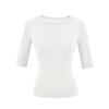 Blusa de Cashmere com Manga Média Estilo Francês para Mulheres, Nova Coleção de Outono, Slim Fit, Valoriza a Silhueta, Ombro Normal, Elegante, Camiseta Slim Fit de Manga Três Quartos