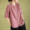Camisa de Manga Corta de Algodón Gasa de Doble Capa para Bebé, Camisa de Algodón para Mujer, Holgada, Adelgazante, Artística, Básica, Color Sólido, Cuello Alto