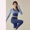 Conjunto de Yoga para Mujer Nuevo Bloque de Color Cintura Pantalones de Yoga Falso Dos Piezas Manga Larga Superior Profesional Pilates Ropa de Fitness Otoño