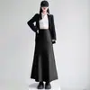 Falda satinada de sirena para mujer, otoño e invierno, forrada de polar, engrosada, de cintura alta, con efecto drapeado, que cubre la cadera, de longitud media