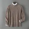 Suéter de Lana Pura con Cuello Redondo Bai Cai Rong Otoño/Invierno para Hombre, Suéter de Punto Jacquard Grueso Casual Popular para Edad Media, Capa Base