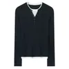 Padrão torcido retrô requintado blusa de duas peças falsas em camadas simples versátil elegante para primavera e outono para mulheres