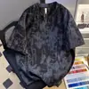 Camiseta de Pana Tie-Dye con Cuello en V y Mangas Cortas para Hombre Verano Alta Gama Diseño Atractivo Holgada Casual Media Manga