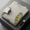 Nuevo Suéter de Lana Gruesa con Patrón de Árbol Bordado para Otoño e Invierno para Hombre, Suéter Pulóver Jacquard de Cuello Redondo, Suéter de Lana de Marca de Moda