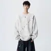 Sudadera con capucha tie-dye, corte asimétrico, bordado, cuello redondo, para hombre, otoño, holgada, manga larga, capa base, camiseta, peso pesado, moderna, casual, top