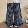 Pantalones Casuales para Niñas de Principios de Otoño, Nuevos Pantalones de Cuadros con Encaje Otoño 2025, Ropa de Otoño para Niños, Pantalones Rectos Estilo Coreano para Bebé
