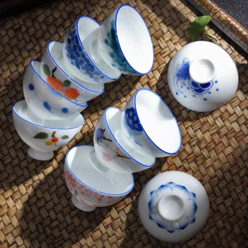 主图_手绘茶杯 陶瓷品茗杯 个人单杯主人杯白瓷茶盏家用功夫茶