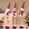 Adornos Navideños Retráctiles de Muñeco de Cruzar Fronteras, Adornos de Anciano de Piernas Largas con Cuadros Rojos Navideños, Muñeco de Nieve, Reno