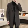 Casaco de lã masculino de comprimento médio, dupla face, jaqueta de lã espessa de inverno com forro de plumas removível, vestuário masculino casual de negócios