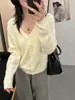 Autumn Women's Design V Neck Sweater Knitted Cardigan Jacket Women's 2025 New Unique and Beautiful Early Autum Top