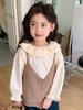 Terno Infantil Roupas Infantis Coreanas 2023 Outono Menina Colete de Lã Boneca Colar Camisa Duas Peças Roupas Infantis