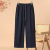 Calça para Mãe de Meia-Idade, Estilo Primavera e Verão, Calça Reta de Cintura Alta com Pernas Largas, Jeans Casual Soltinho, Calça Longa Casual Estilo Vovó