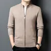 Nueva chaqueta-suéter 100% lana para otoño e invierno, cárdigan de punto liso, suéter de lana cálido grueso de lana pura para hombre