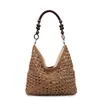 Bolsa de Palha Tecida para Férias de Verão na Praia para Mulheres Nova Grande Capacidade Nicho Vazada Versátil Bolsa de Ombro de Mão