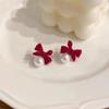 Pendientes de clip para oreja con diseño de nicho de perla de alta calidad con aguja de plata S925 para mujer, otoño e invierno, nuevos y modernos con lazo