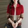 26 pares de suéteres de mujer con doble cremallera, nuevas chaquetas cárdigan de primavera y otoño, prendas de punto elegantes con bloques de color para madres de mediana edad