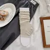 Calcetines grises holgados estilo Miu para mujer, versión fina de verano con bordes festoneados, calentadores de piernas sin pie con media suela, calcetines largos estilo ballet