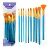 Pincel de nailon para acuarela, tiza transfronteriza, para comercio exterior, juego de 10 pinceles para óleo, varilla roja, varilla azul, pluma pigmentada
