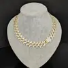 Bestseller transfronterizo europeo y americano: Cadena Cubana de eslabones cortos con púas en forma de diamante de 21 mm con cierre de resorte, estilo elegante y minimalista, llena de diamantes para hombres