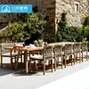 Mesas y Sillas de Ratán para Exteriores, Mesas de Comedor de Teca Anticorrosión para Exteriores de Hotel y B&B, Juego de Sillas de Ratán para Ocio en Jardín, Patio, Balcón
