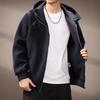 Chaqueta Cardigan con Capucha de Forro Polar Estilo Retro de Gama Alta Americana para Hombre, Nueva Chaqueta Versátil Simple de Color Sólido Holgada para Primavera y Otoño