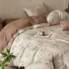 Juego de Cama de Cuatro Piezas Jacquard Estampado Lavado 100% Algodón Clase A Sábana de Cama de Algodón Puro con Flores Pequeñas Juego de Tres Piezas para Dormitorio