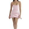 Moda Nova Europeia e Americana Tubinho Sem Costas Cor Sólida Irregular Plissado Elástico Cetim Hot Girl Vestido Sexy Saia Curta Atacado