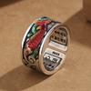 Transmisión en Vivo Escenario Étnico Retro Anillo de Carpa de Esmalte Azul Tailandés Femenino Personalizado Koi Apertura Ajustable Joyería Anillo