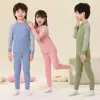 Conjunto de Roupa Íntima Térmica Infantil para Meninas e Meninos, Camiseta e Calça Camada Base para Crianças Mais Velhas e Crianças Pequenas, Roupa de Outono com Mangas Raglan