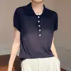 Top de Verano Ultra Delgado Ligeramente Transparente de Punto de Lyocell con Mangas Cortas Volantes Cuello Polo Corte Holgado Sin Mangas Estilo Coreano para Mujer