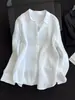 ¡Altamente Recomendado! ¡Conjunto Minimalista Estilo Old Money! Camisa de Lino de Alto Hilo y Alta Densidad, Corte Relajado, Manga Larga, Protección Solar para Mujer